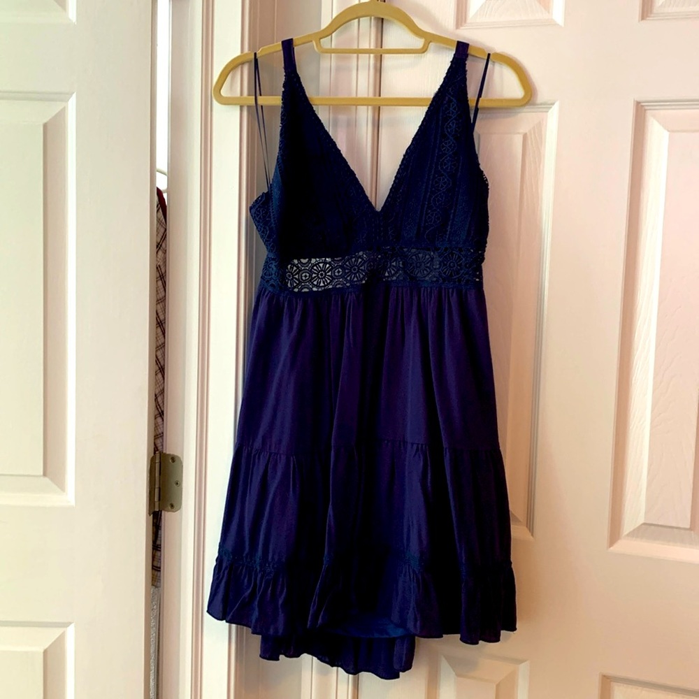 NWT navy blue open back baby doll dress